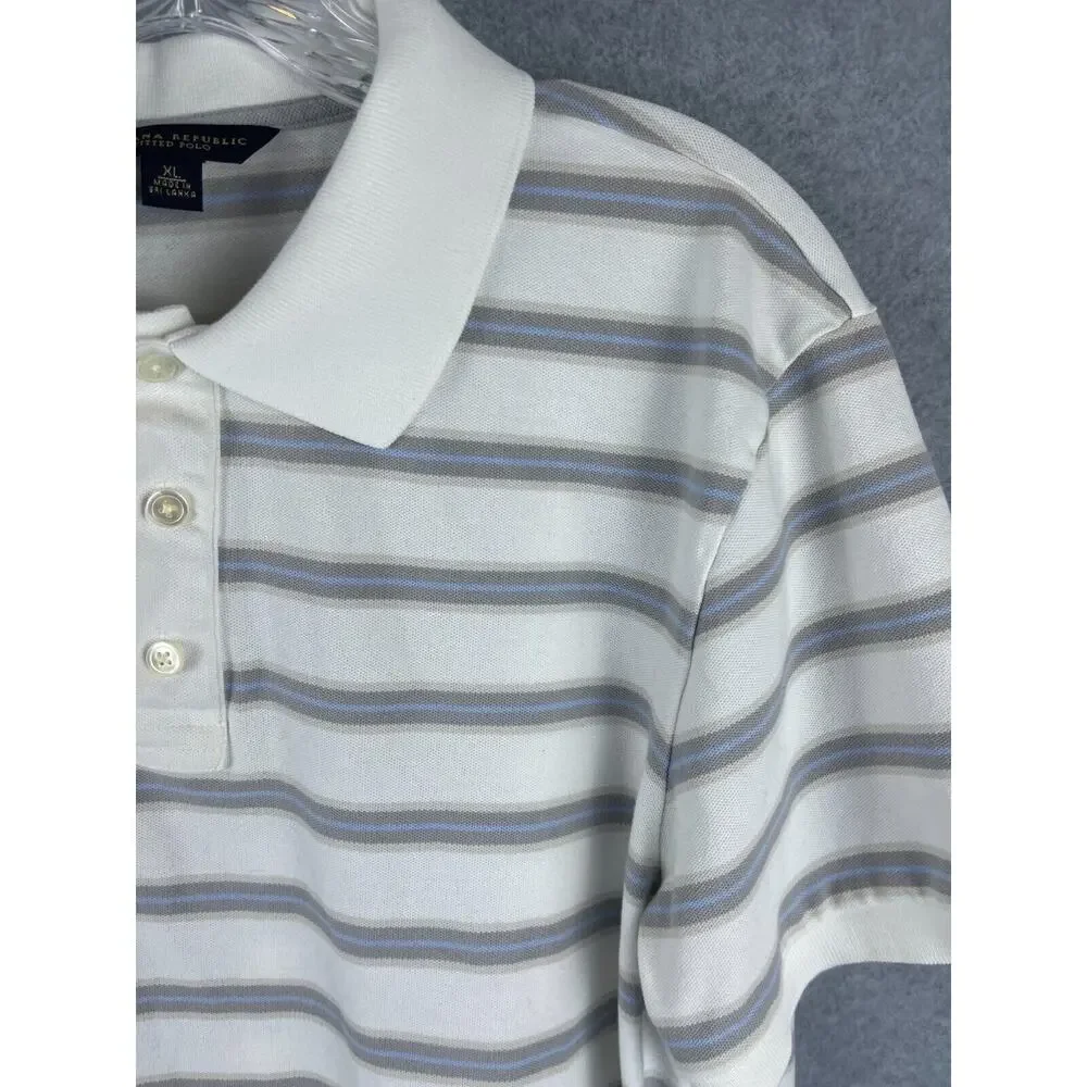 Banana Republic Polo Shirt Mens XL White Striped Short Sleeve‎ Preppy Classic